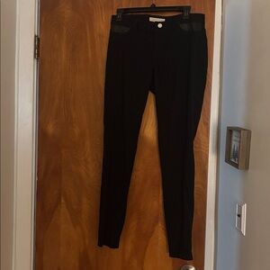 Michael Kors Black Slim Fit Pants with leather accent